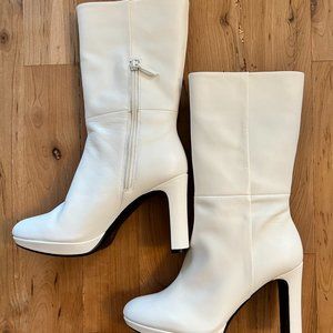 Calvin Klein Womens Pebbles Block Heel Mid-Calf Boots White Size 8